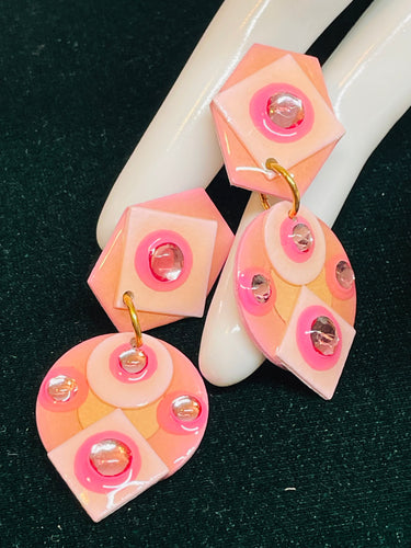 Pink Dangle Clip On Earrings
